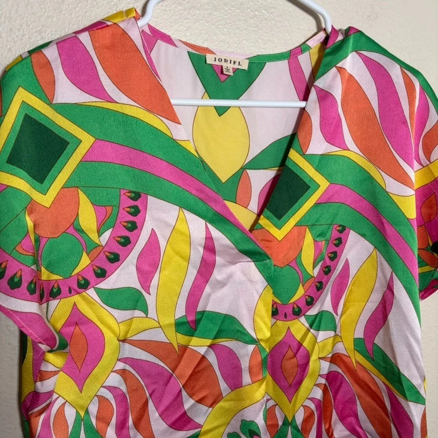 Blusa Jodiful Para Mujer Pequeña Estampada Cuello en V Manga Corta Colorida Top Camisa Foto 2 de 4