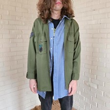 Vtg 80s Green Air Force, Army, Military Jacket, Patches, Medium
