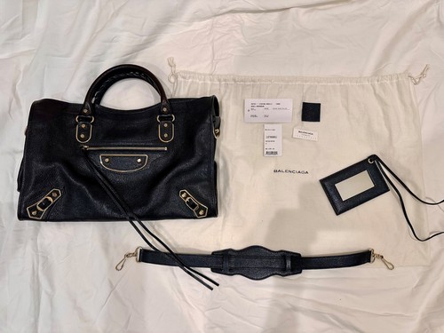 Balenciaga Metallic Edge City Bag Medium Black Light Gold Hardware