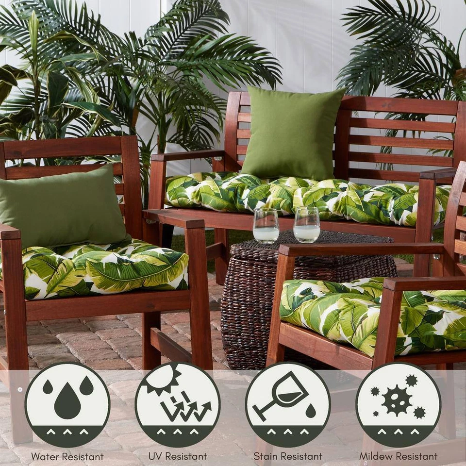 Cojín de asiento exterior acolchado cuadrado blanco hojas de palma (paquete de 2) Foto 3 de 4