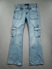Aeropostale Jeans Womens 0 Blue Mid Rise Utility Flare Light Wash Stretch Denim