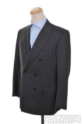 BRIONI Recent Gray Striped 150s Wool Mens Blazer Sport Coat Jacket - 44 R