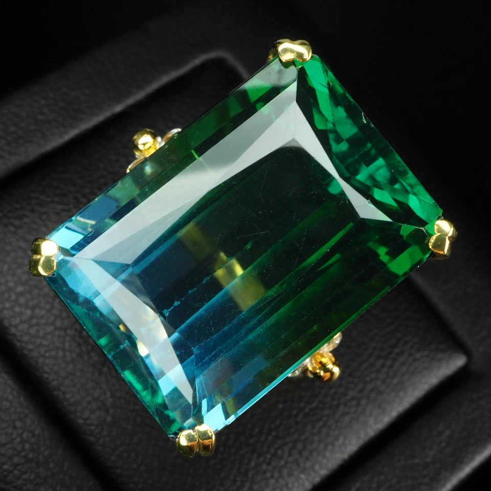 Eleganti anelli in argento sterling 925 con baguette in tormalina bicolore... - Immagine 2 di 4