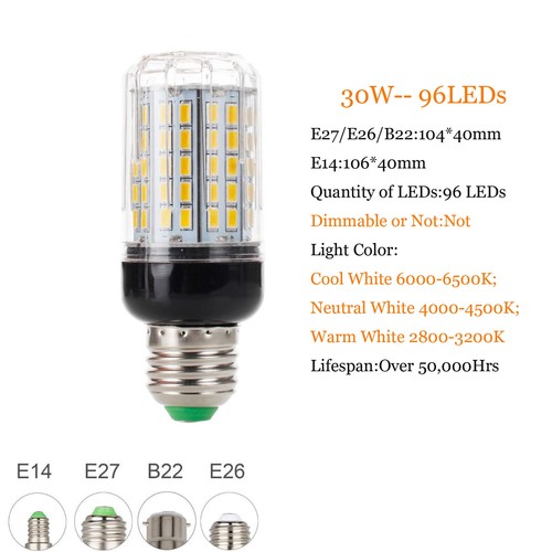 E27 E14 LED Mais Birne 5730 SMD 9W 12W 15W 20W 25W 30W 35W Helle weiße Lampe - Bild 19 von 23