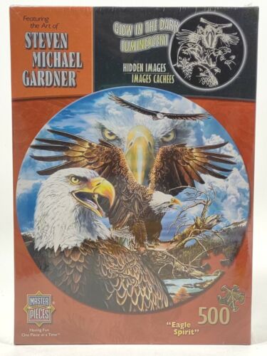 Master Pieces Steven Michael Gardner Glow In The Dark 500 Pc Puzzle Eagle Spirit - Picture 1 of 4