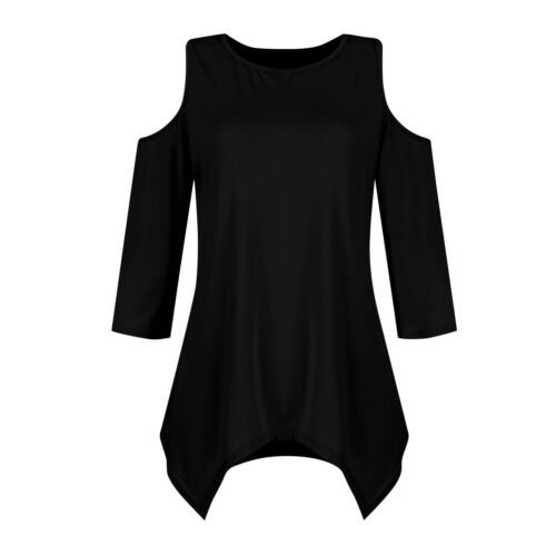 Plus Size Women 3/4 Sleeve Blouse Tunic Long Cold Shoulder Tops Casual T Shirts - Picture 4 of 40