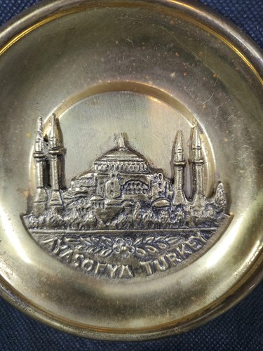 Piccolo piatto rame AYASOFYA Istanbul Turchia goffrato decorativo rialzato vintage 3D - Foto 2 di 7