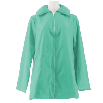 DENNIS BASSO Size M Water Resistant Zip Front Anorak Jacket Hood AQUAMARINE