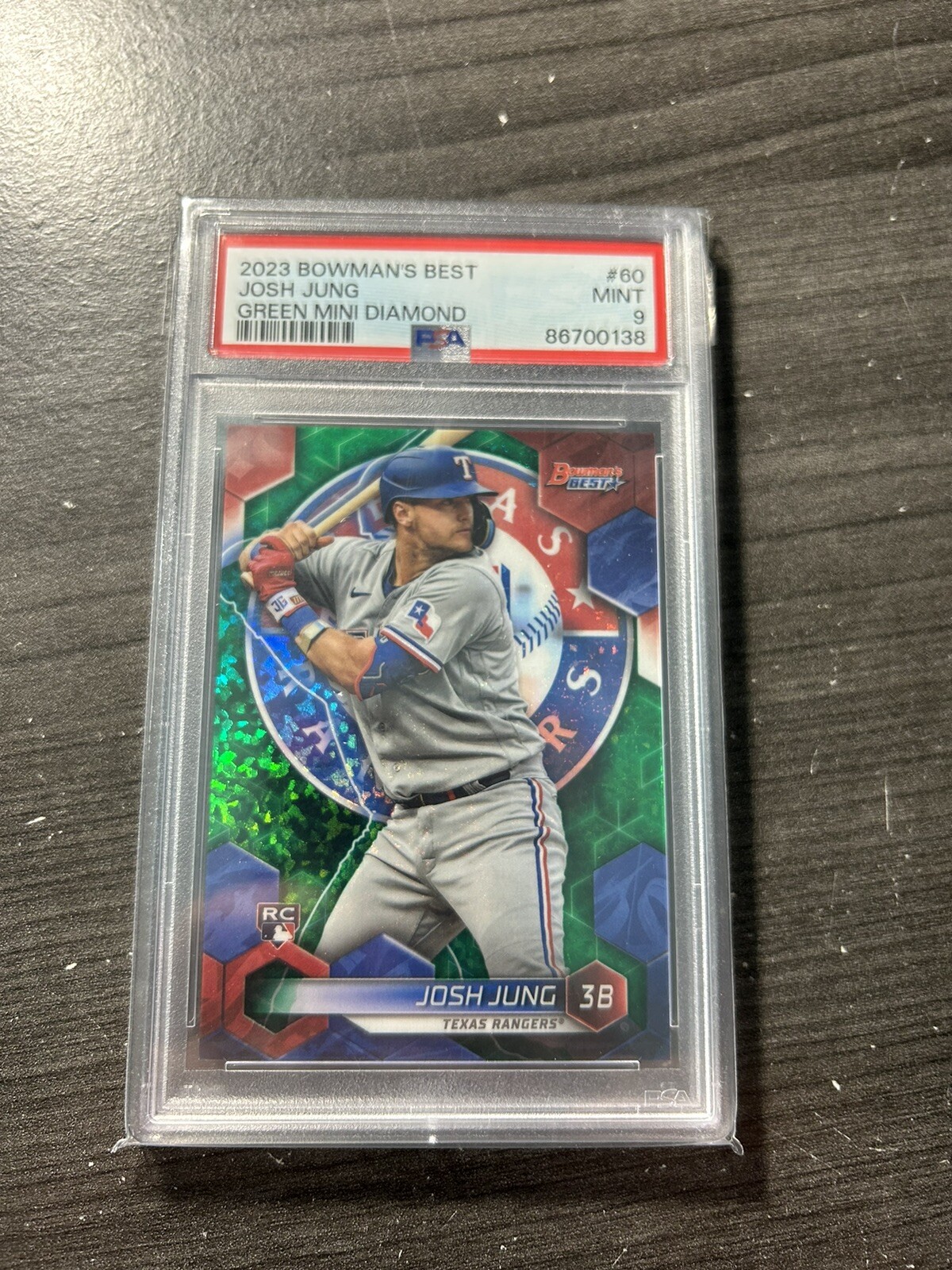 2023 Bowman's Best Josh Jung #/99 RC Green Mini-Diamond Refractor #60 Psa 9 SB1