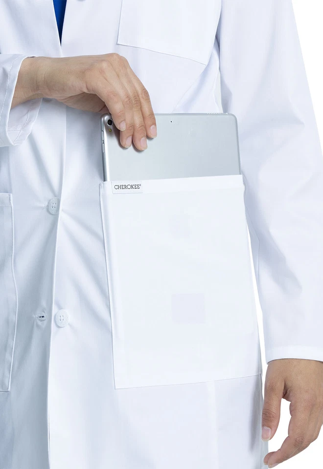 Cherokee Scrubs Women's 33" Lab Coat CK452 WHT White Free Shipping - Image 2 of 4