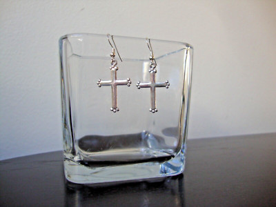 VTG HANDMADE MINIMALIST TRINITY CROSS STERLING SILVER STAMPED 925 HOOK EARRINGS