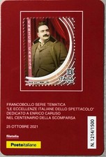 ITALIA 2021 ENRICO CARUSO TESSERA FILATELICA FRANCOBOLLO tiratura 1500