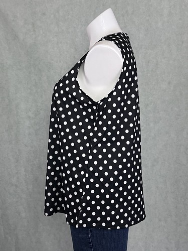 Bloomchic Polka Dot Scalloped V-Neck Blouse Sleeveless Black White NWT Sz 14-16 - Picture 6 of 14