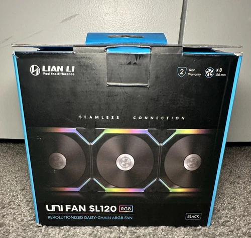 Lian Li UNI FAN SL120 RGB 120mm V1 3 Pack BLACK with Controller Case Fan - NEW