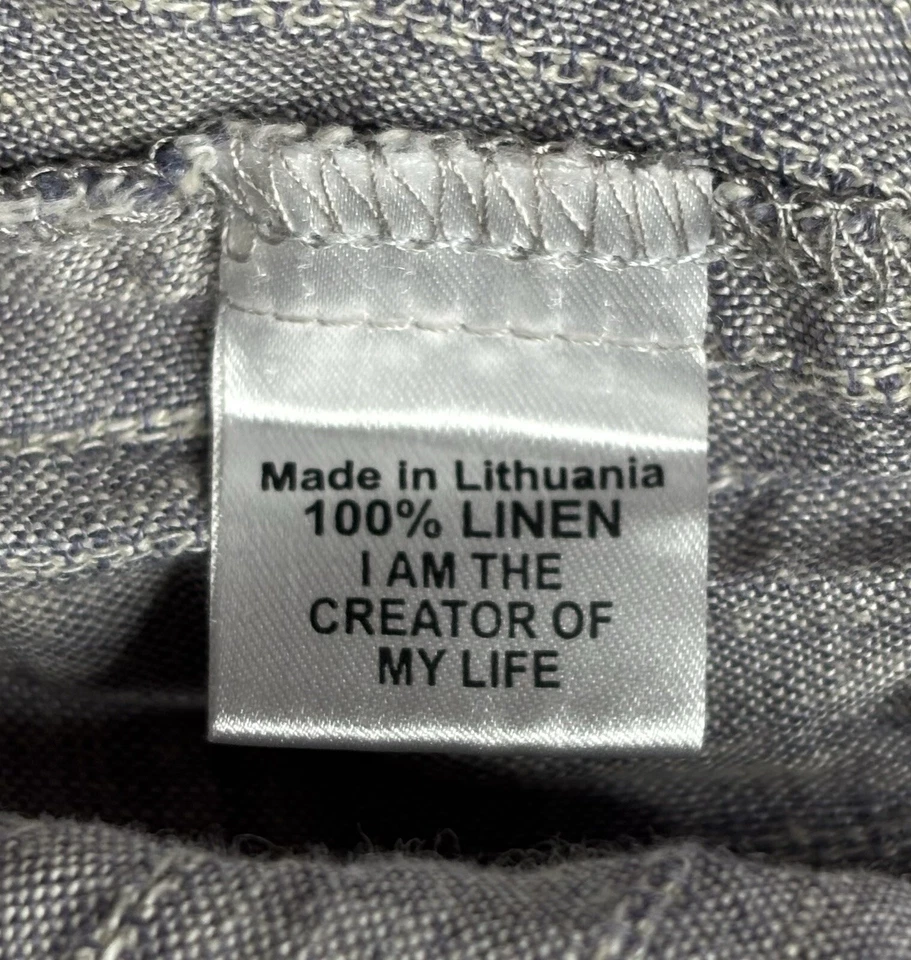 亚麻亚麻上衣女式中号波西米亚条纹灰色束腰上衣 Lagenlook — 第 3/4 张图片