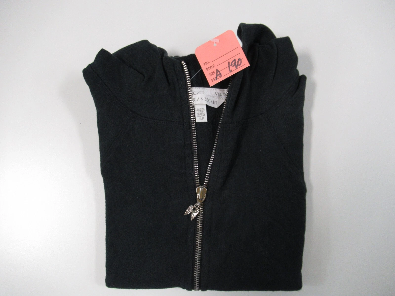 UNDERCOVER Felpa con cappuccio e zip intera Victoria Secret donna nera con paillettes taglia S P #A190