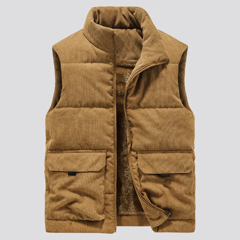Outdoor Casual Stand Collar Fleece Lined Padded Sleeveless Vest Coat