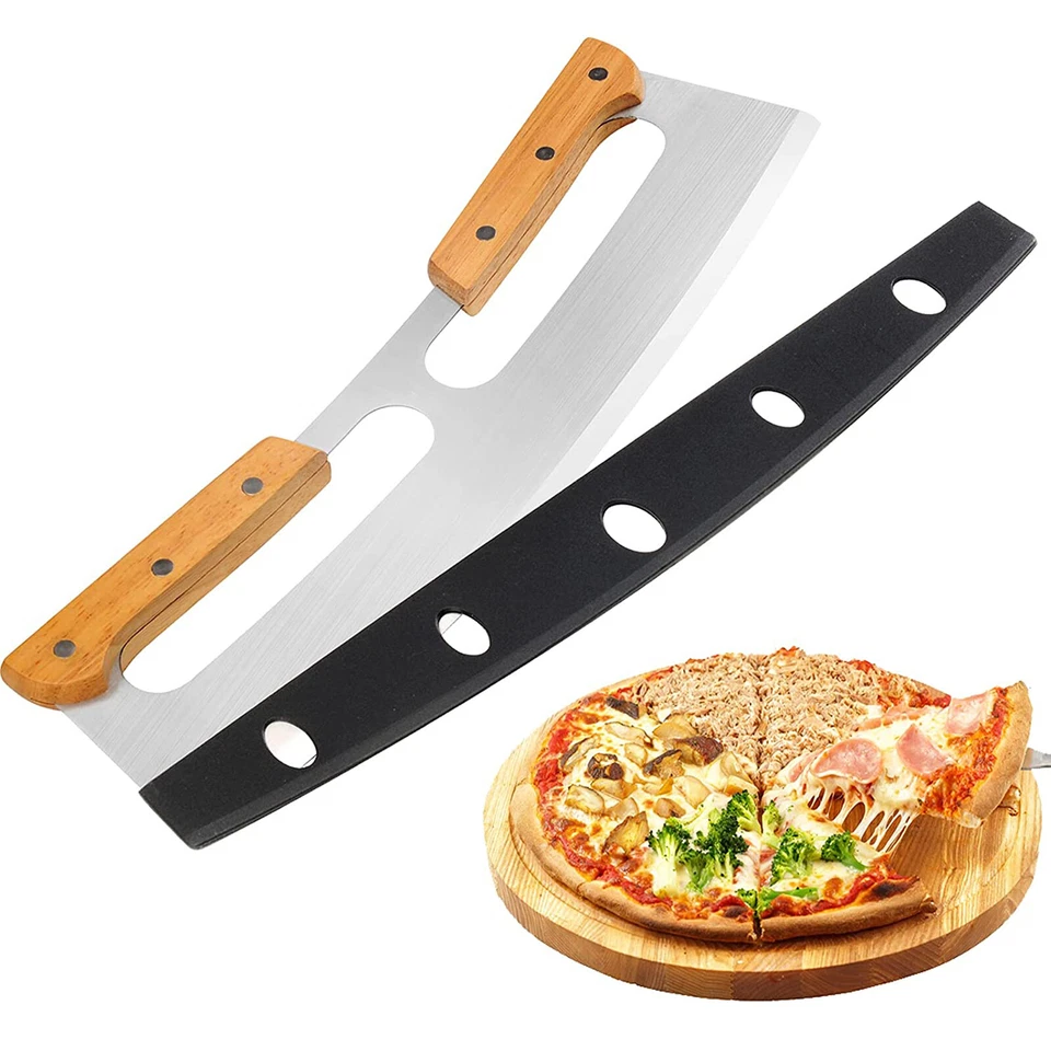 1/2X Kitchen Pizza Cutter Rocker Blade Slicer Herb Chopper Vegetable Baking Tool - image 4 of 4