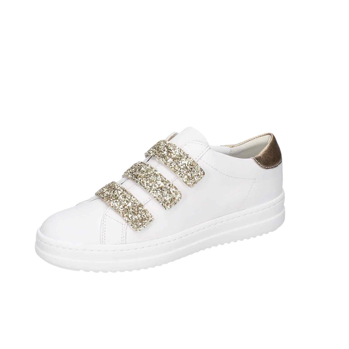Women s shoes GEOX 4 EU 37 sneakers white leather gold glitter EZ996 37