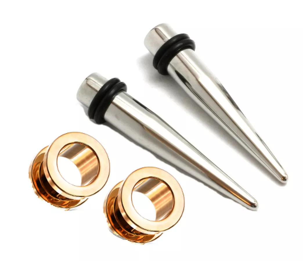 7 16 11mm Steel Tapers Gold Screw Tunnels Ear Stretching Gauging Kit gauge plug