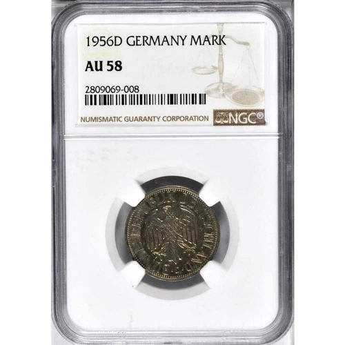1956 D Germany 1 Mark, NGC AU 58, KM 110