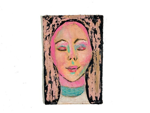 Meditating Woman Portrait Painting Pink Expressive Outsider Art Original Praying - Picture 2 of 14