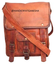 Vintage 11" Leather Messenger Bags Men Shoulder Large shoulder bag Xmas Gift 