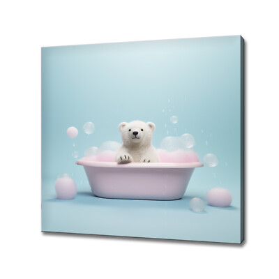 Flauschiger Eisbär in der rosa Badewanne buntes Tier Kinderzimmer Leinwandbild