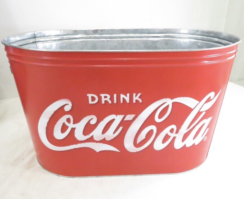 COCA COLA COKE ICE BUCKET LARGE OVAL GALVANIZED METAL TIN PARTY
