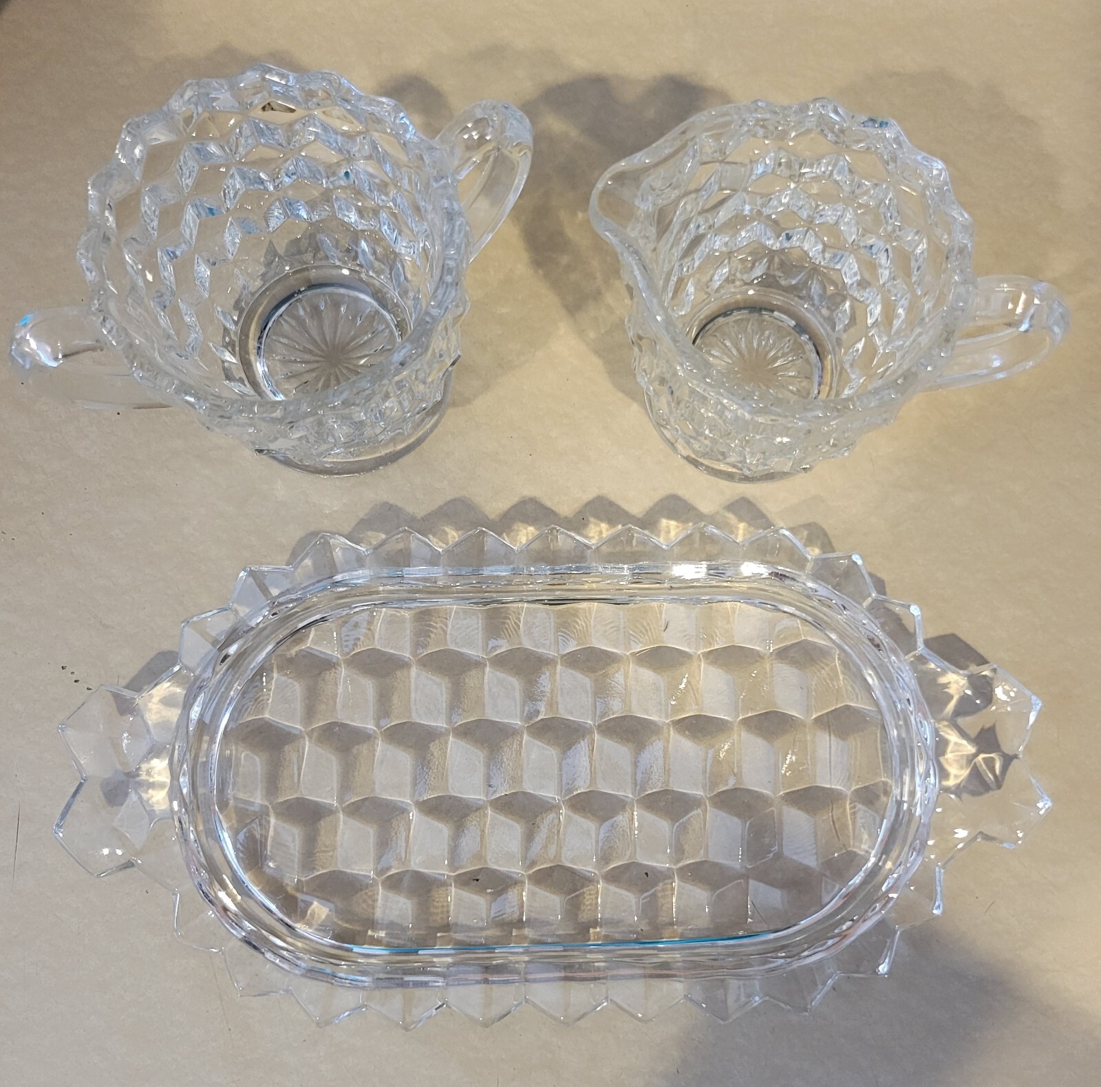 Vintage Fostoria Cubist American Clear Mini Sugar Creamer Tray Set eBay