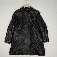 Anne Klein Ii Leather Trench Coat Long Button Up Double Breast Women Xl