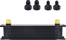 10 Row Oil Cooler, 10AN Stacked Plate Transmission Engine Cooler Black Universal