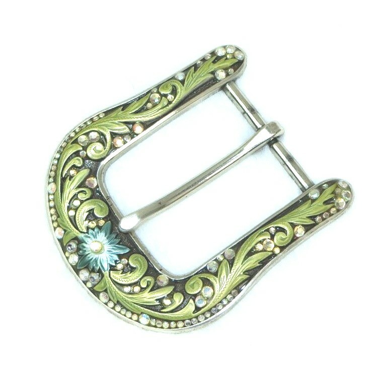 Western Belt Buckle Only Crystals Bling Green Filigree  display picture 1