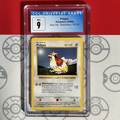 CGC 9 MINT Pidgey 57/103 Shadowless 1999 Pokemon Base Set 1027
