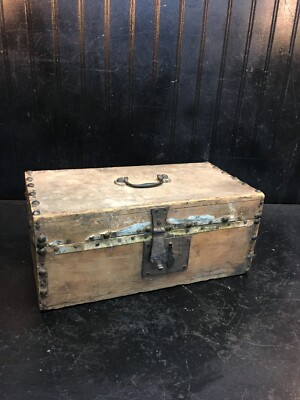 Antique Wood Carpenter's Treasure Chest  Box  Farmhouse Handmade 1800s