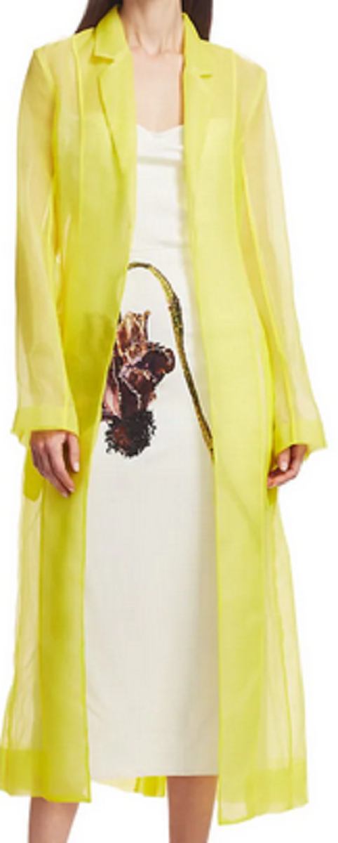 New JASON WU $2195 Lemon Yellow Sheer Crinkle Organza Trench Coat