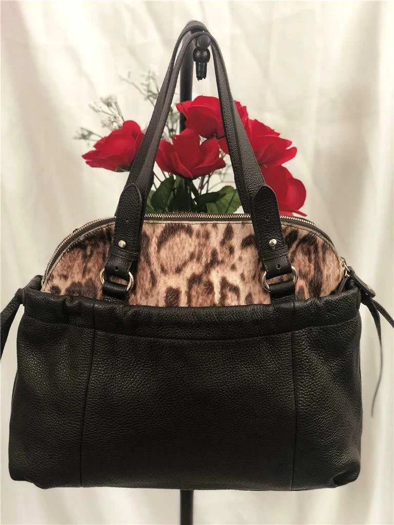 FURLA Animal Print Calf Hair Brown Leather Side Tassels Carry on Shoulder Bag