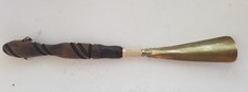 Vintage Shoehorn Metal and Carved Wood