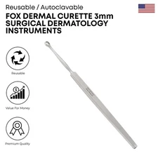 Fox Dermal Curette 3mm Stainless Steel German Grade Surgical Instruments