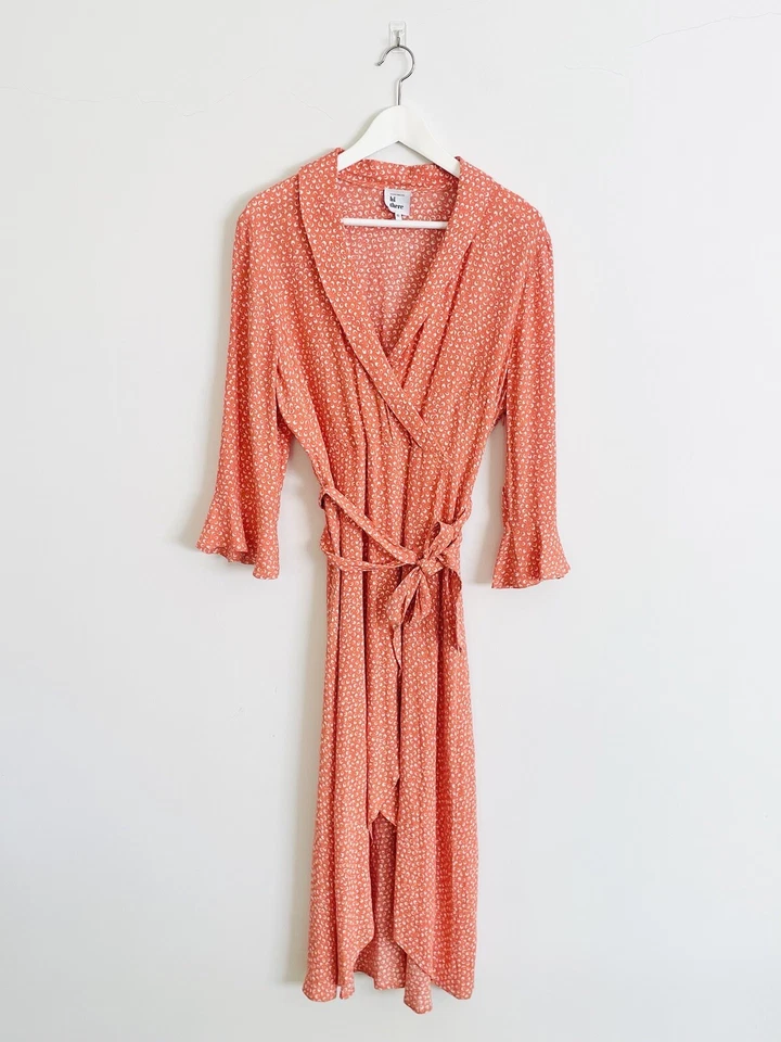 Hi There By Karen Walker Midi Wrap Dress Orange V-Neck Long Sleeves Size 12 L - image 2 of 4