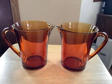Lot of 2 Vintage DURALEX Amber Brown Glass WATER PITCHERS France 6” High 36 oz.
