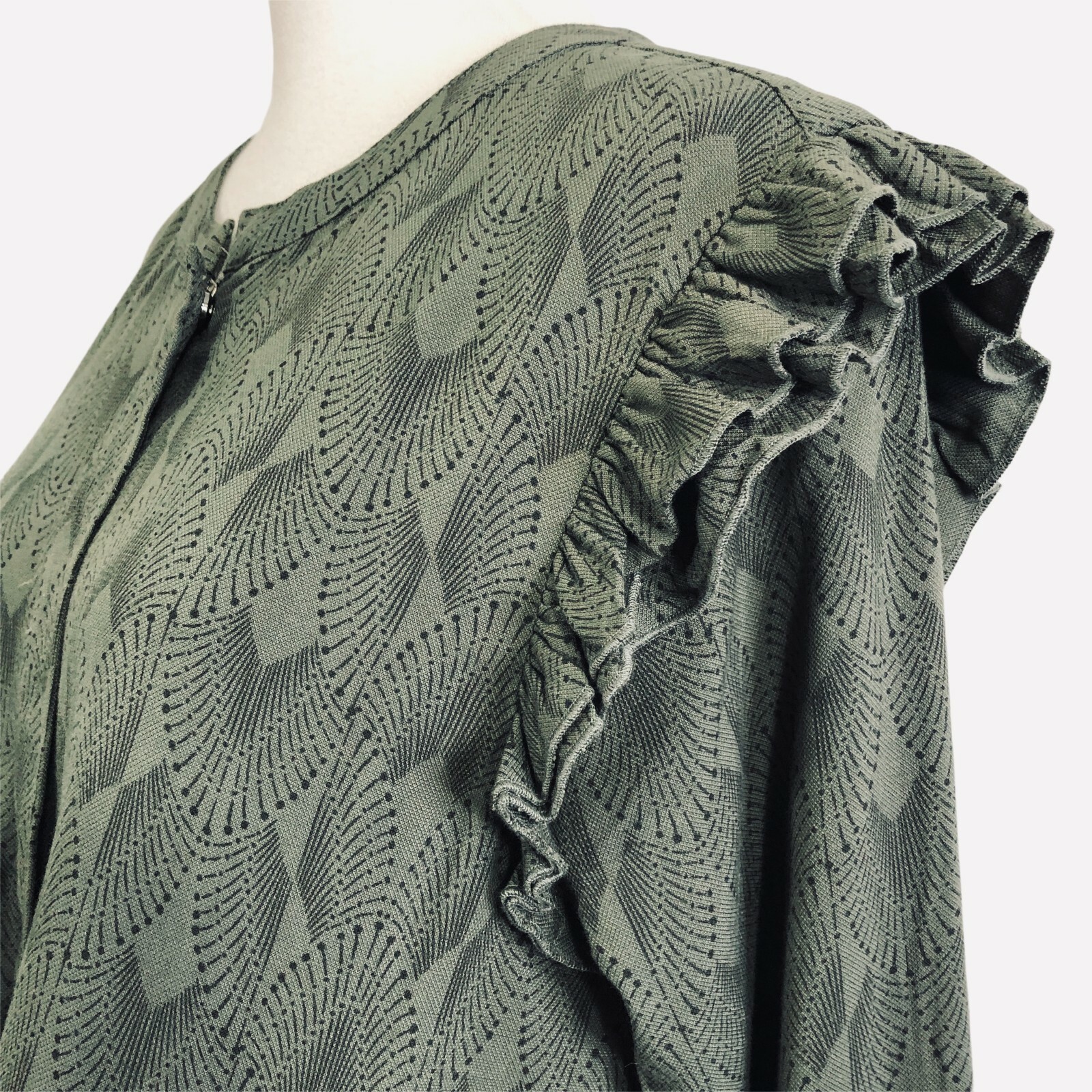 Hinge Ruffled Jacket Medium Olive Green Black Geo… - image 5