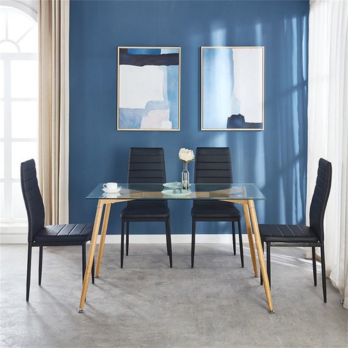 7PCS Modern 51" Rectangular Glass Top Dining Table Set,Faux Leather Parson Chair - Picture 2 of 7