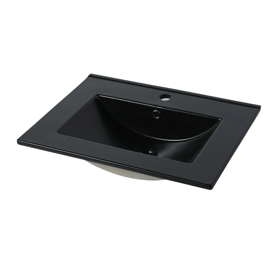 Fregadero de baño rectangular de cerámica para baño negro 24"x18,3" Foto 2 de 4