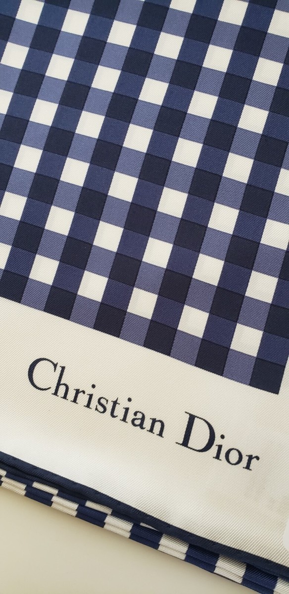 Christian Dior ネイビースカーフ 95x95cm Vintage Christian Dior Womens Square Scarf Navy Blue Retro