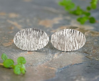 Handmade Tree Bark Cufflinks in Solid Sterling Silver, Brand New