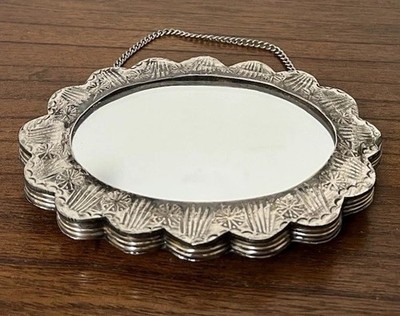 Vintage 900 Silver Oval Mirror Turkish Wedding Small Hanging