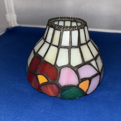 Vintage Stained Glass Tiffany STYLE Candle Holder Floral Shade