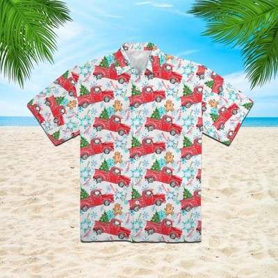 Merry Christmas On Red Truck Aloha Hawaiian Shirts