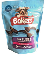 Purina Bakers Sizzlers 6x90g Bacon Flavour Treats.  SHIPS TODAY! 20.28 per kilo